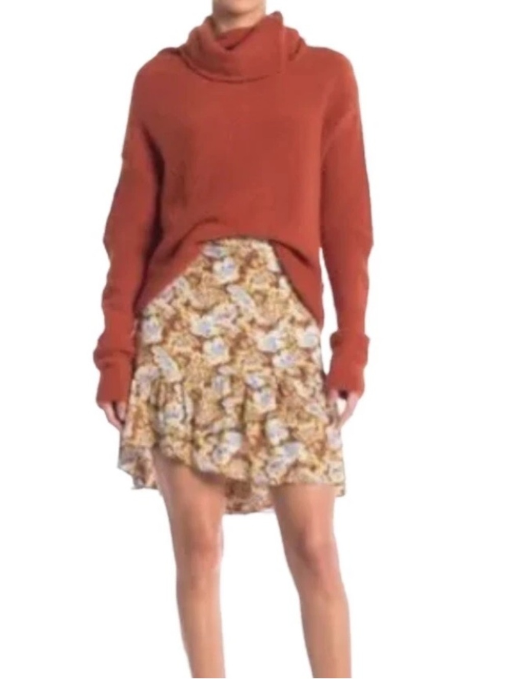 Free People Blue and Brown Floral Circle Skirt - Picture 2 of 15
